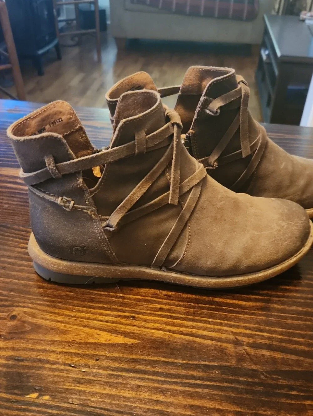 Born Women's Brown Suede Ankle Boots with Wrap Laces